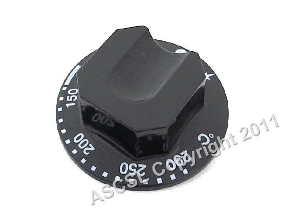 Black Oven Knob 150-290c 70mm Dia - Zanussi Gas Range Ovens & Solid Tops